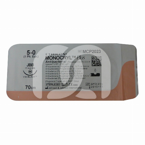 FIL DE SUTURES MONOCRYL + ANTIBACTÉRIEN - LA BOÎTE DE 36 UNITÉS - FIL 5/0, AIGUILLE BLACK LASER