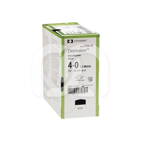 Suture Dermalon Nylon Bleue 4/0 Aiguille 3/8 19mm (75cm x 36)