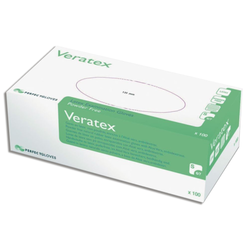 VERATEX POEDERVRIJE LATEX HANDSCHOENEN - ALOE VERA - L - 8/9 (100)